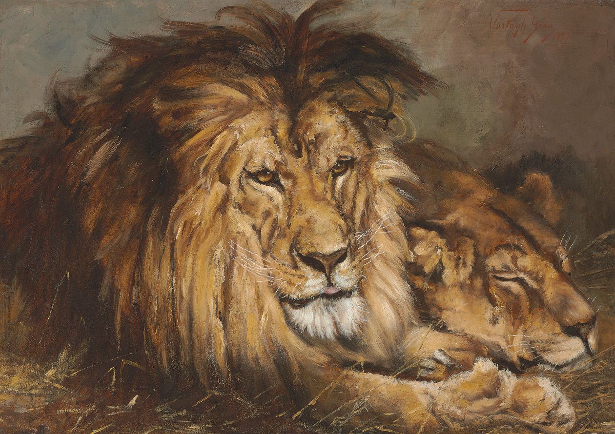 رسم تخطيطي لـ "استراحة الأسد والأسد" ، 1899 بواسطة Geza Vastagh