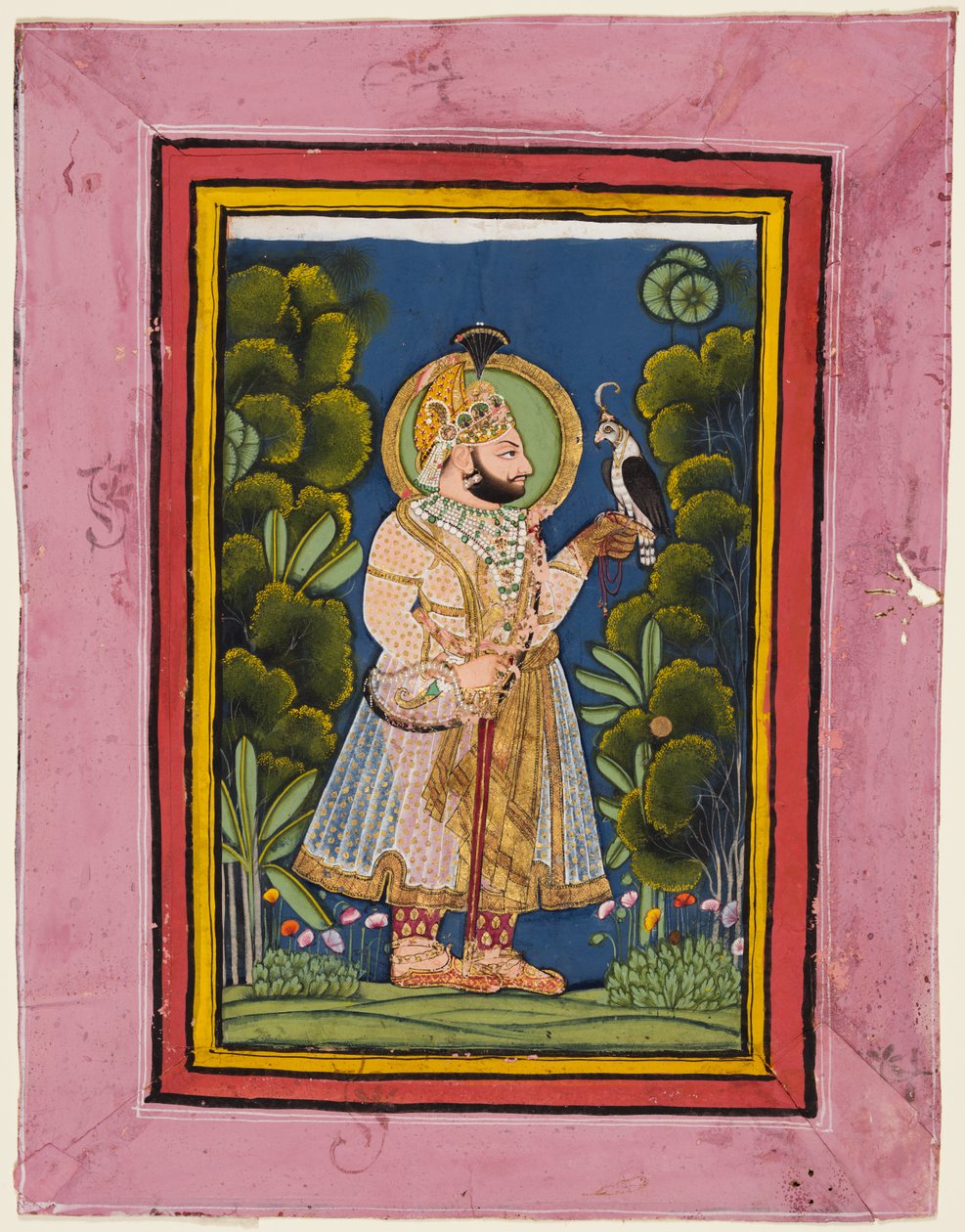 ماهارانا جوان سينغ ر. 1828-1838 في غابة تحمل صقرًا ، ج. 1835. بواسطة غازي