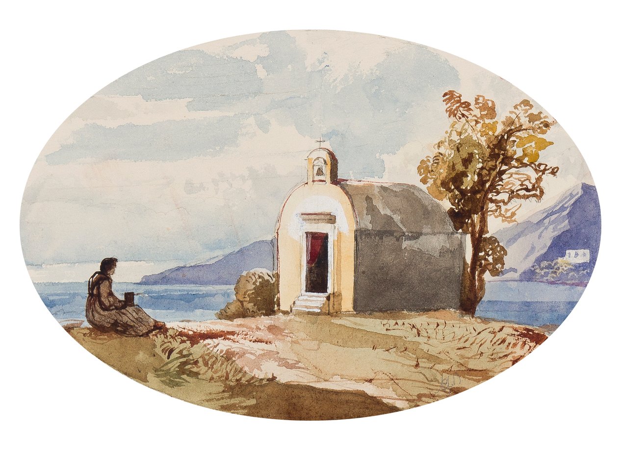 مصلى على البحر ، مع إضافات من الأميرة ماريا أنونزياتا دي بوربون (1843-1871) (قلم رصاص ، مرحاض وجواش على ورق) بواسطة جياسينتو جيجانتي