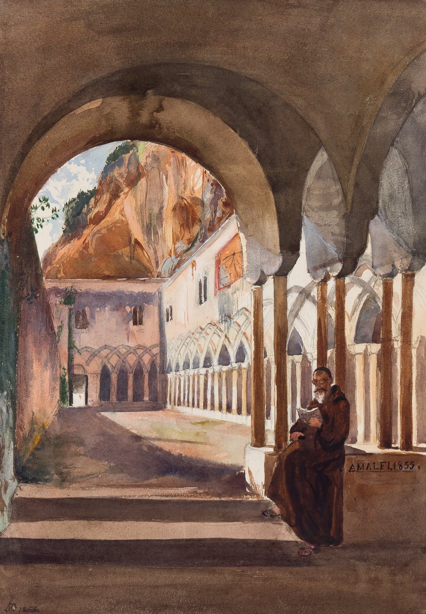 الأديرة في أمالفي ، مع إضافات الأمير لويجي ماريا دي بوربون (1838-1886) ، 1855 (قلم رصاص ومرحاض على ورق) بواسطة جياسينتو جيجانتي