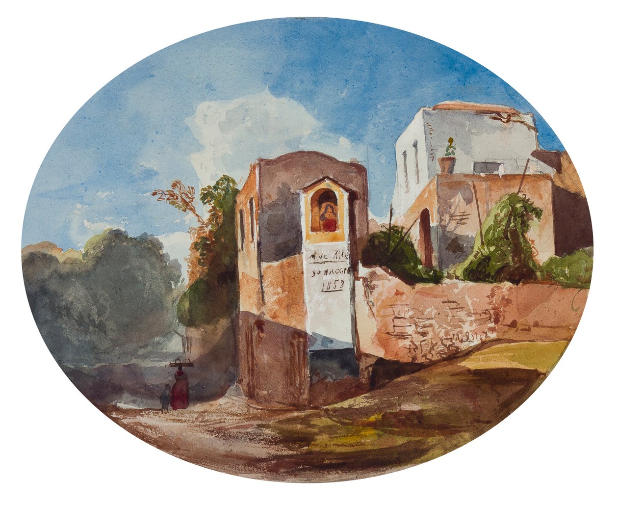ضريح على جانب الطريق ، مع إضافات من تلميذ Borbone ، 1853 (قلم رصاص ، مرحاض وجواش على الورق) بواسطة جياسينتو جيجانتي
