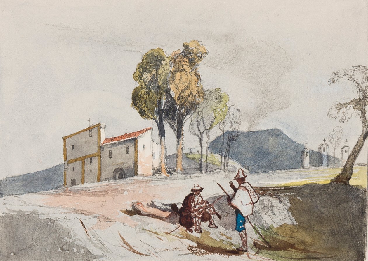 الرعاة مع Vesuvius في المسافة ، مع إضافات من تلميذ Borbone (قلم رصاص ، مرحاض وجواش على الورق) بواسطة جياسينتو جيجانتي