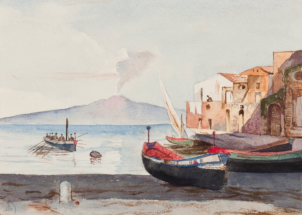 فيزوف من سورينتو ، مع إضافات ربما من قبل الأميرة ماريا أنونزياتا دي بوربون (1843-1871) (قلم رصاص ومرحاض على الورق) بواسطة جياسينتو جيجانتي
