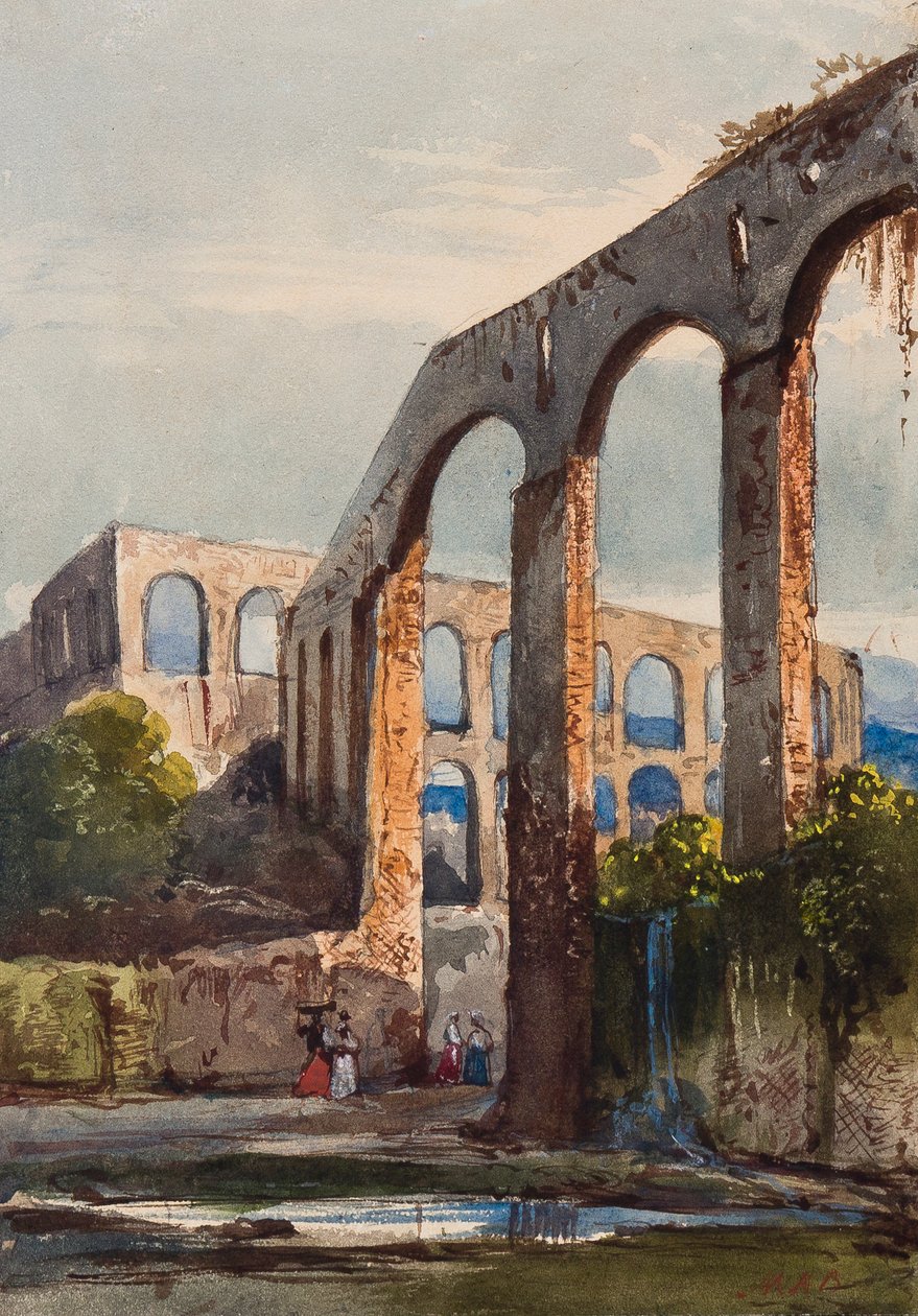 نساء تحت القناة الرومانية في مادالوني ، مع إضافات من الأميرة ماريا أنونزياتا دي بوربون (1843-1871) (قلم رصاص ، مرحاض وجواش على الورق) بواسطة جياسينتو جيجانتي