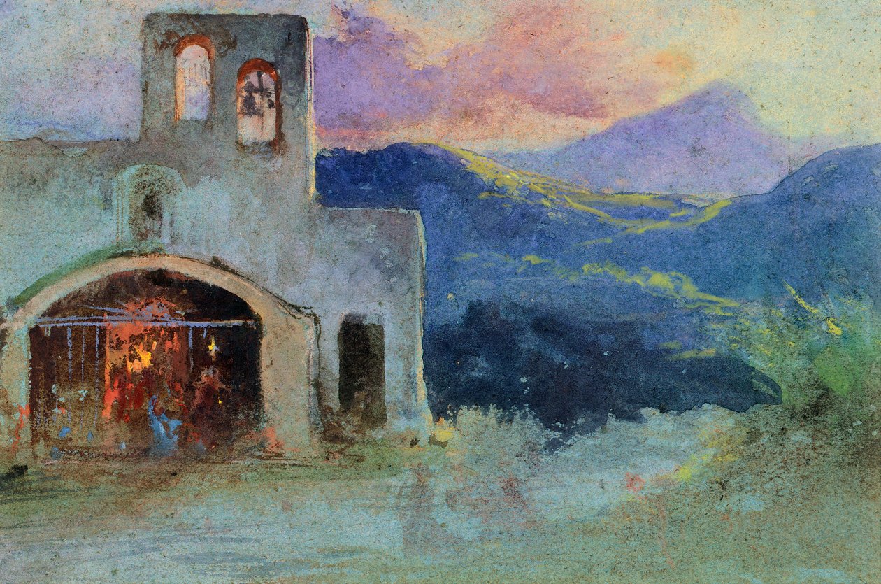 Country church near Cava, c.1857 (watercolour) بواسطة جياسينتو جيجانتي