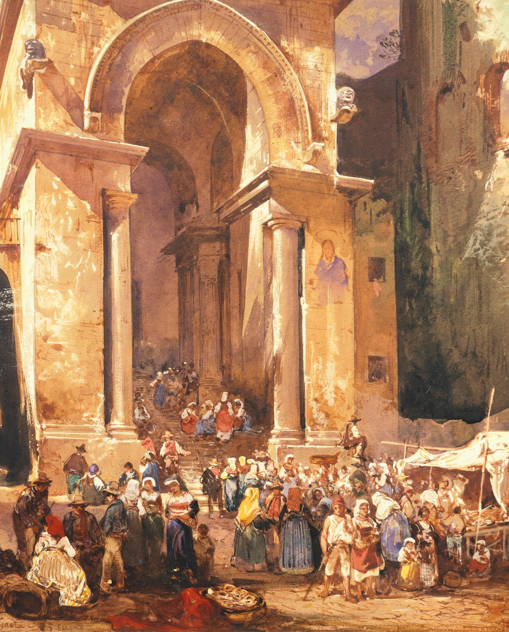 Door of the bell tower of St Erasmus in Gaeta, by Giacinto Gigante (1806-1876), Italy بواسطة جياسينتو جيجانتي