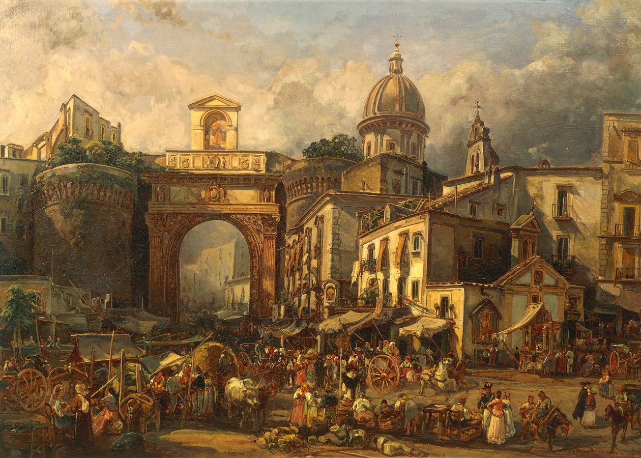 Italy, Naples, Market at Porta Capuana by Giacinto Gigante بواسطة جياسينتو جيجانتي