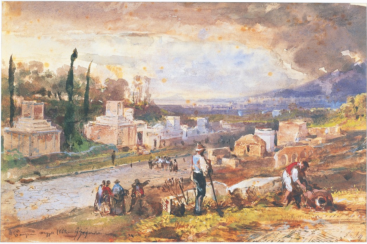 Italy, Pompeii, The Street of Tombs 1862 (watercolour) بواسطة جياسينتو جيجانتي