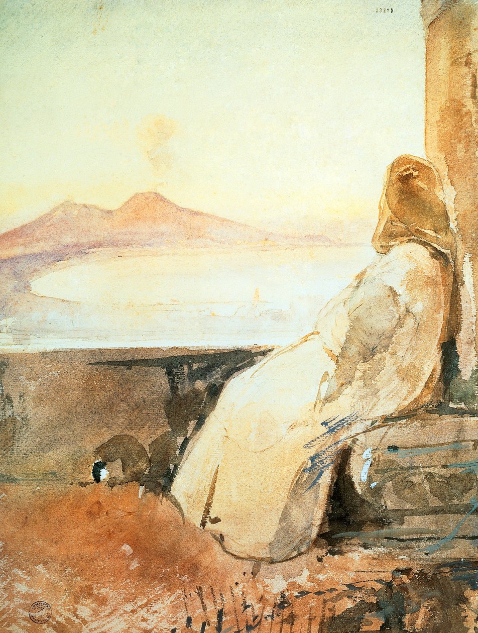 Monk at San Martino, by Giacinto Gigante, watercolor بواسطة جياسينتو جيجانتي