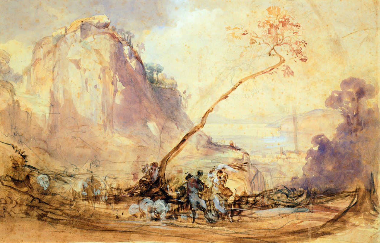 Sorrento Landscape, ca 1848, by Giacinto Gigante (1806-1876), watercolor, 34x51 cm. بواسطة جياسينتو جيجانتي