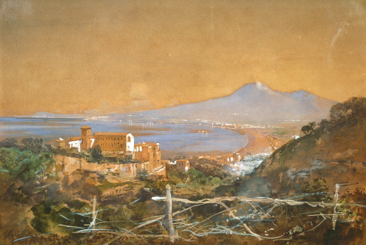 The Gulf of Naples, by Giacinto Gigante, watercolour بواسطة جياسينتو جيجانتي