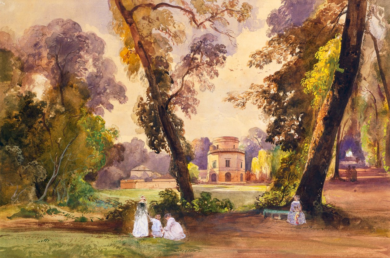 The Hunting Lodge in the park of Caserta, c.1852-55 (pencil and tempera) بواسطة جياسينتو جيجانتي