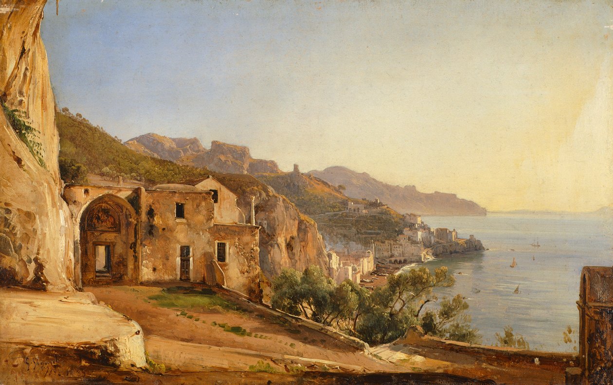 View of Amalfi from the Cave of the Capuchins, by Giacinto Gigante بواسطة جياسينتو جيجانتي