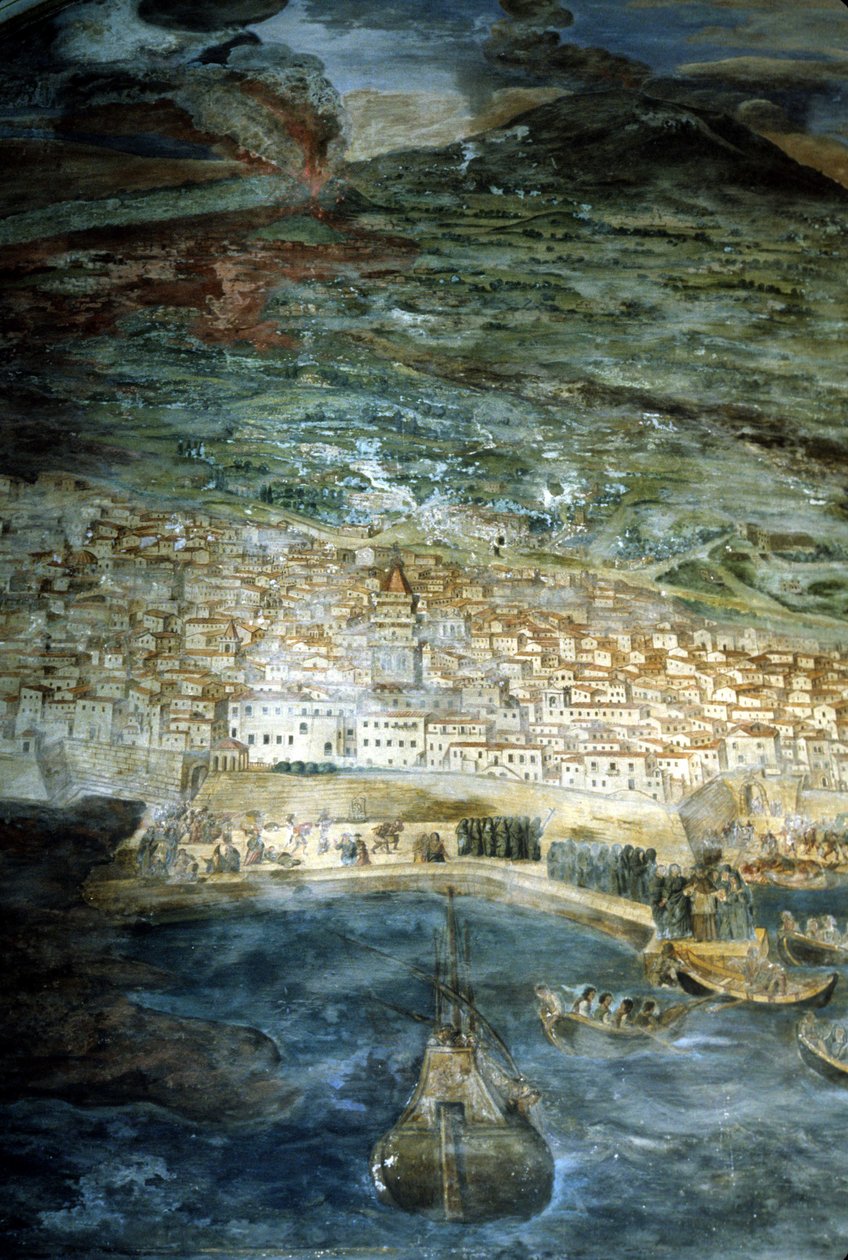 في عام 1669 ، دمر ثوران بركان إتنا مدينة كاتانيا (صقلية). لوحة جياسينتو بلاتانيا. Sacristy of the Duomo of Catania. بواسطة جياسينتو بلاتانيو