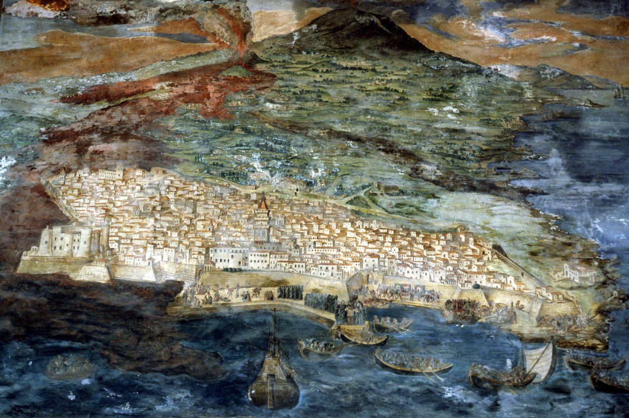 في عام 1669 ، دمر ثوران بركان إتنا مدينة كاتانيا (صقلية). لوحة جياسينتو بلاتانيا. Sacristy of the Duomo of Catania. بواسطة جياسينتو بلاتانيو