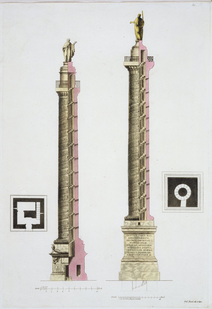 عمود تراجان ، روما ، من "Le Costume Ancien et Moderne" بقلم جول فيراريو ، تم نشره في 1820s-30s بواسطة جياكومو بوسي