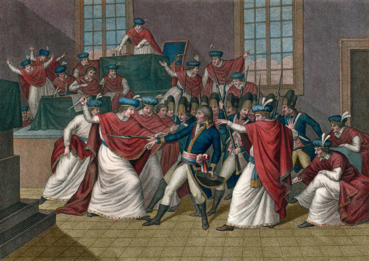 انقلاب 18 برومير (9 نوفمبر 1799). أطاح نابليون بونبارت (1769-1821) بالدليل وأصبح القنصل الأول - انقلاب دي برومير العام الثامن - لو 19 برومير العام الثامن (10 نوفمبر 1799) ، حل بونابرت مجلس الخمسة سنتات بواسطة جياكومو اليبراندي