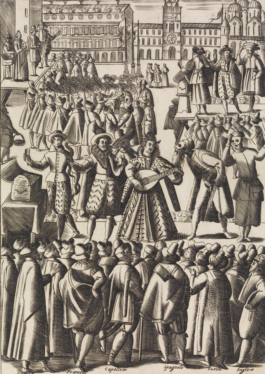 النية التي يقدمها المشعوذون كل يوم في بيازا دي إس ماركو آل بوبولو ... ، كاليفورنيا. 1610. بواسطة جياكومو فرانكو