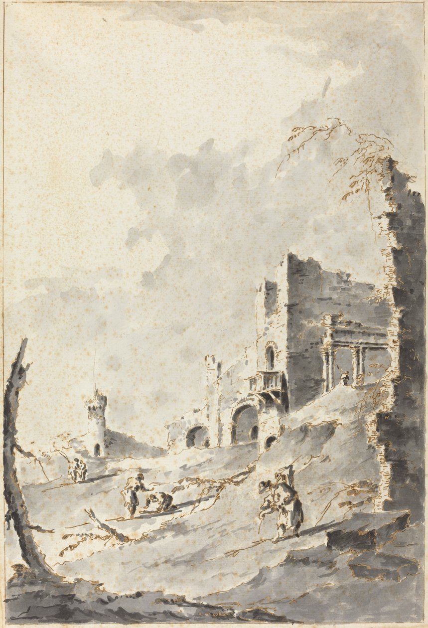 Capriccio من الأطلال الكلاسيكية مع قلعة بواسطة جياكومو جواردي