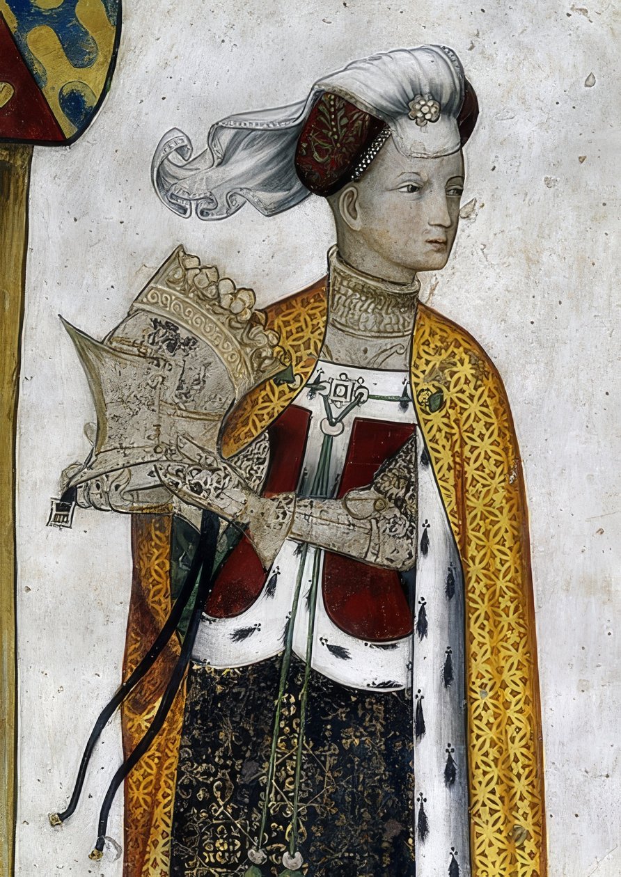 تمثيل الهوامش من Saluzzo وزوجهم كأبطال وبطلات تاريخية وأسطورية. التفاصيل: Riccarda di Sicilia ، زوجة Tommaso II ، مثل Amazon Queen Lampeto. 1418-30 بواسطة جياكومو جاكوريو