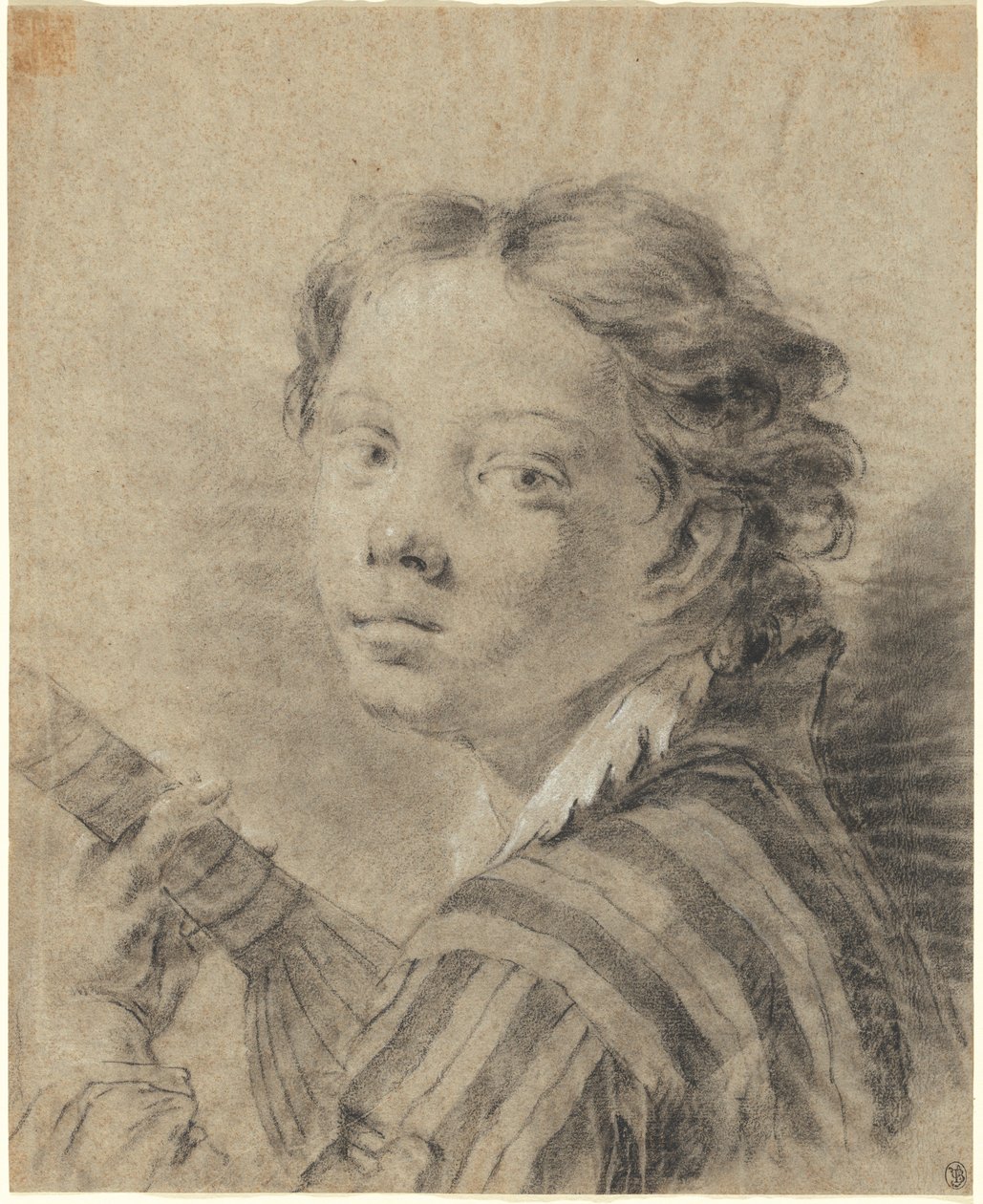 صبي مع عود ، c.1740 (طباشير أبيض وأسود وفحم على ورق أزرق) بواسطة Giambattista Piazzetta