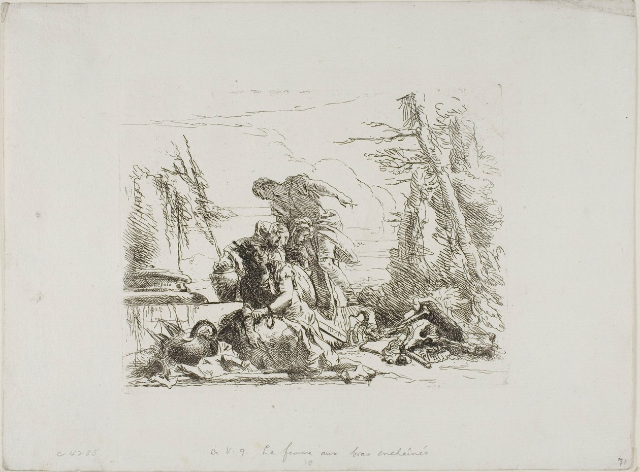 امرأة تحمل ذراعيها في سلاسل وأربع شخصيات أخرى ، من كابريتشي بواسطة Giambattista Tiepolo
