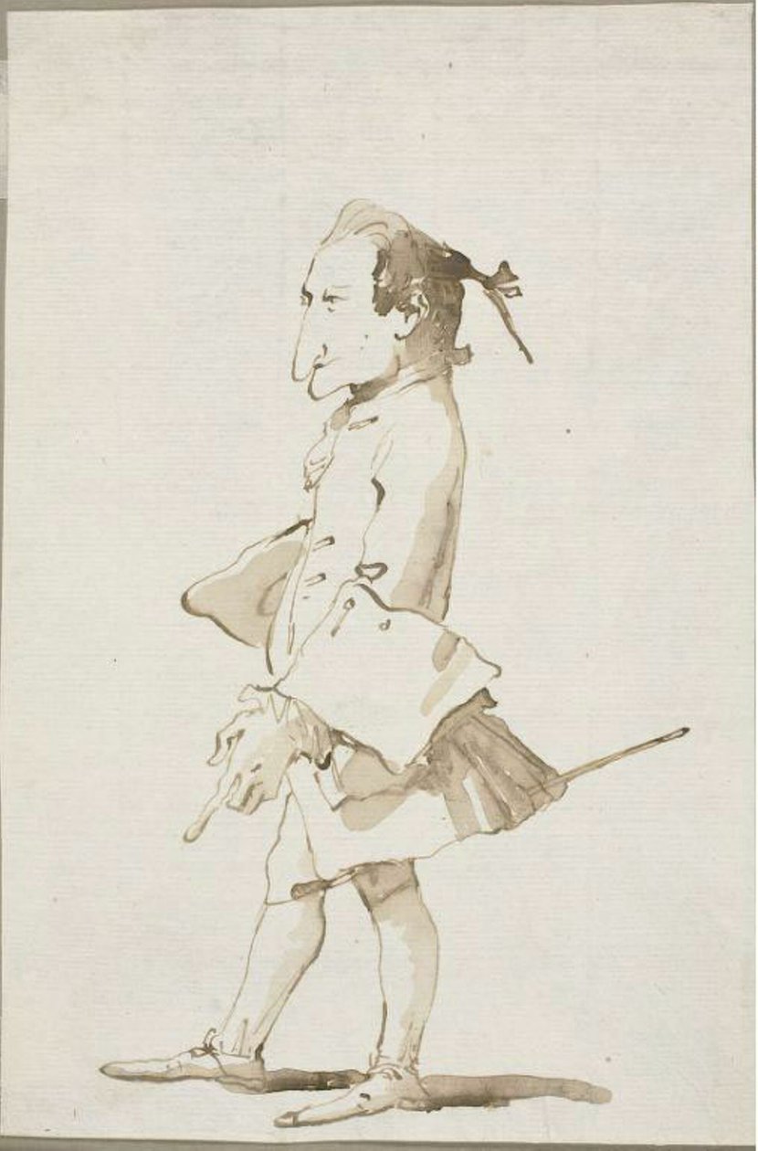 رسم كاريكاتوري لرجل ، بالحجم الكامل ، متجه إلى اليسار بواسطة Giambattista Tiepolo