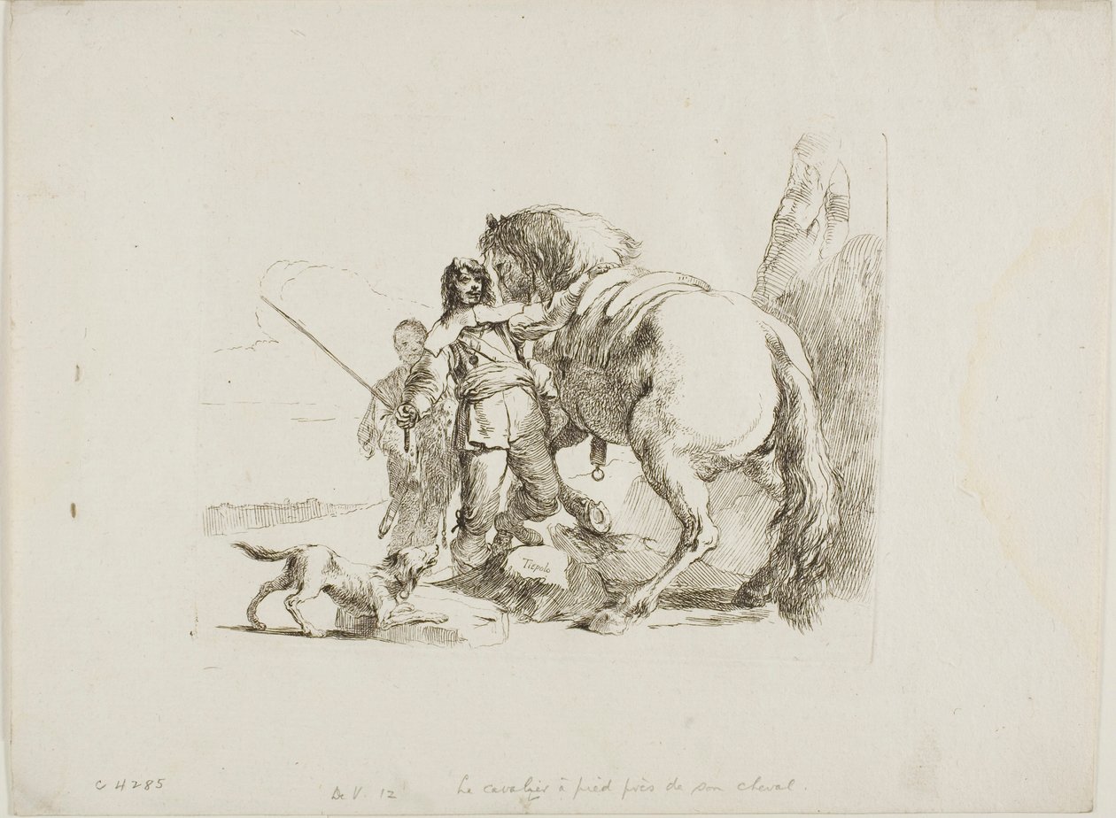 الفارس يقف بجانب حصانه ، من كابريتشي بواسطة Giambattista Tiepolo