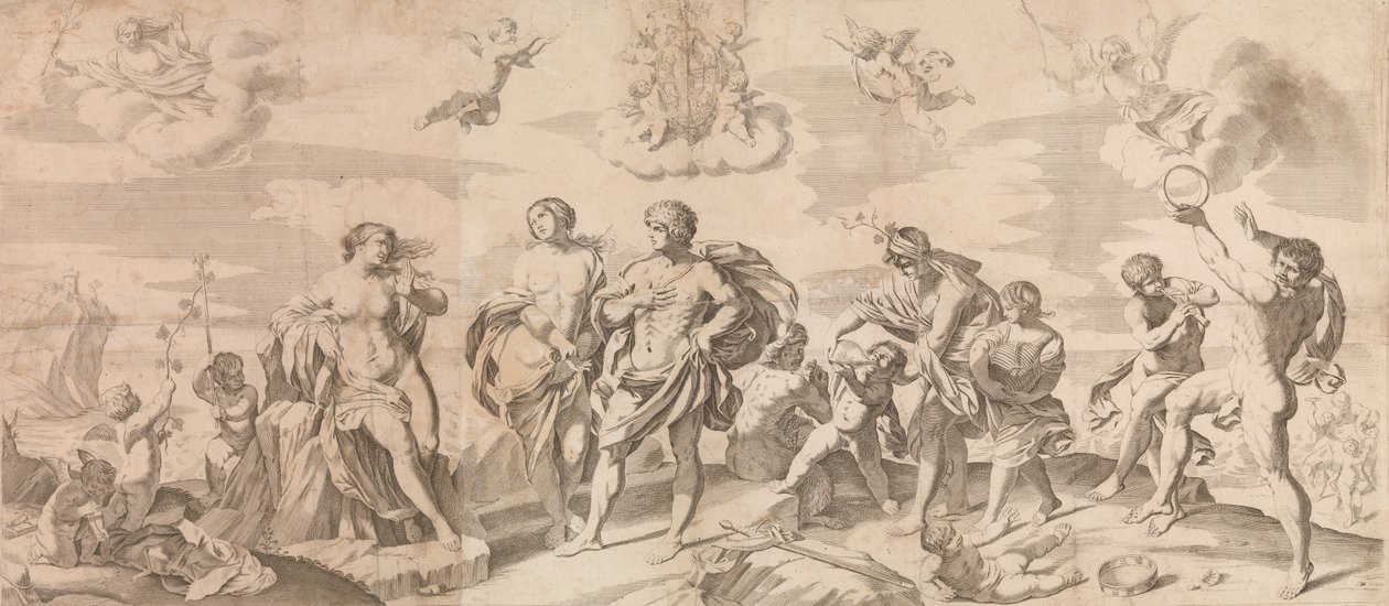 اكتشف باخوس ورفاقه أريادن في جزيرة ناكسوس ، بعد ريني ، 165 ... ، 1650-80. بواسطة جيان باتيستا بولونيني