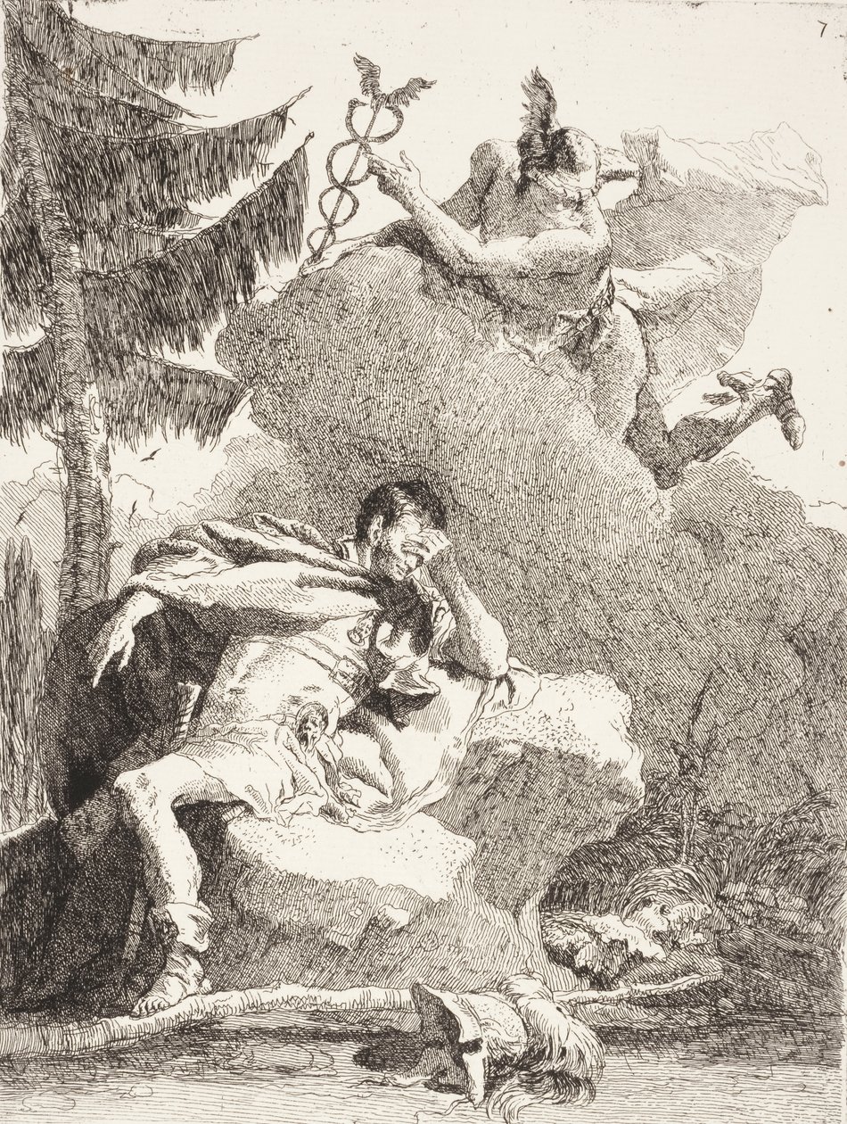 يظهر الزئبق في Æneas in a Dream ، c.1770 بواسطة جيوفاني دومينيكو تيبولو