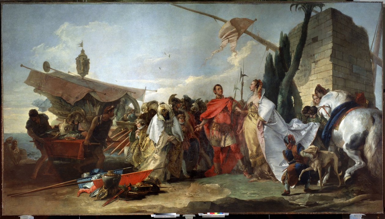 لقاء جول سيزار مع كليوباترا (لقاء قيصر مع كليوباترا). لوحة لجياندومينيكو تيبولو (1727-1804). زيت على قماش ، 337 × 608 سم بواسطة جياندومينيكو تيبولو