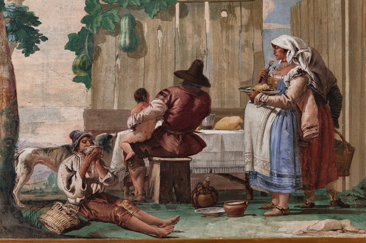 عائلة فلاحية على الطاولة ، من غرفة المشاهد الريفية ، في فورستريا (دار ضيافة) 1757 (في الهواء الطلق) بواسطة جياندومينيكو تيبولو