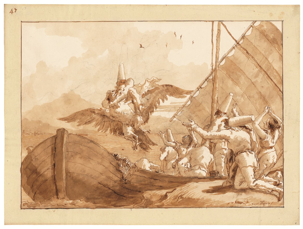Punchinello يحمله نسر (طباشير وقلم وحبر ، ويغسل على الورق) بواسطة Giandomenico (1727 1804) Tiepolo