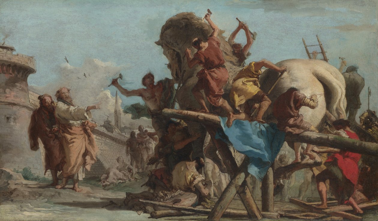 مبنى حصان طروادة حوالي 1760 (زيت على قماش) بواسطة Giandomenico (1727 1804) Tiepolo