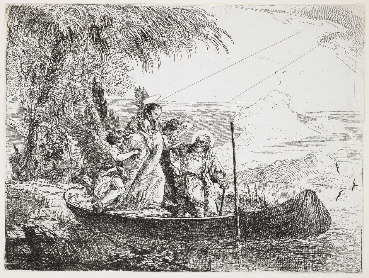 : العائلة المقدسة تدخل القارب من الرحلة إلى مصر ، 1750-1753 بواسطة جيوفاني دومينيكو تيبولو