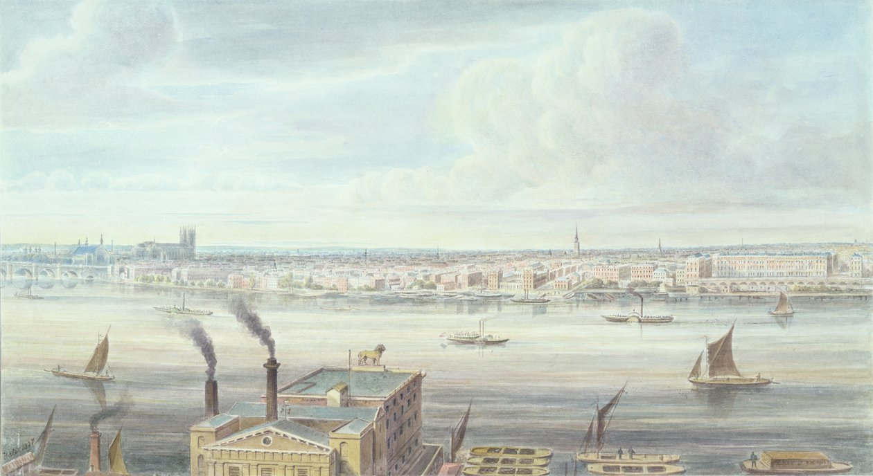 منظر جميل للندن من جسر وستمنستر إلى أدلفي ، 1837 بواسطة جدعون ييتس