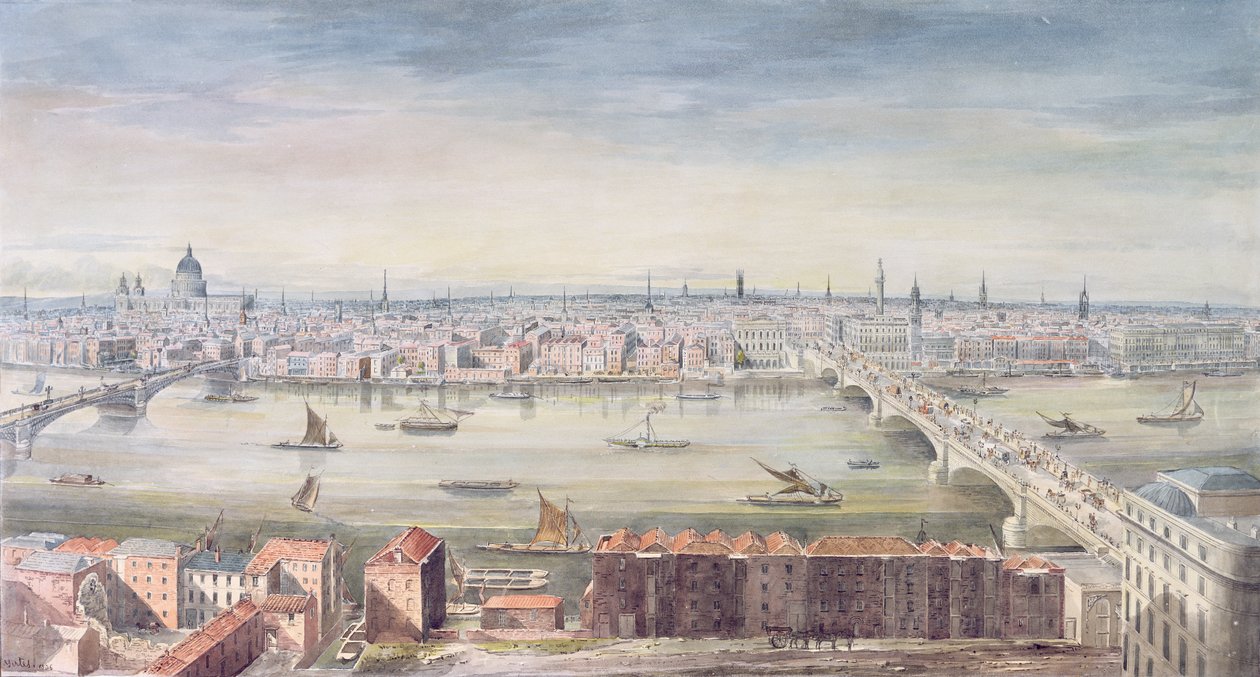 منظر لندن من سانت بول إلى البيت المخصص ، 1837 (مرحاض على ورق) بواسطة جدعون ييتس