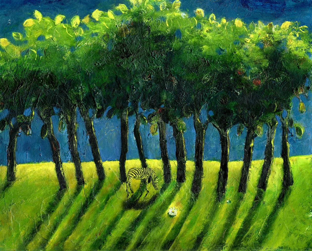 Zebra Trees، 2005، (زيت على ورق) بواسطة جيجي سودبيري