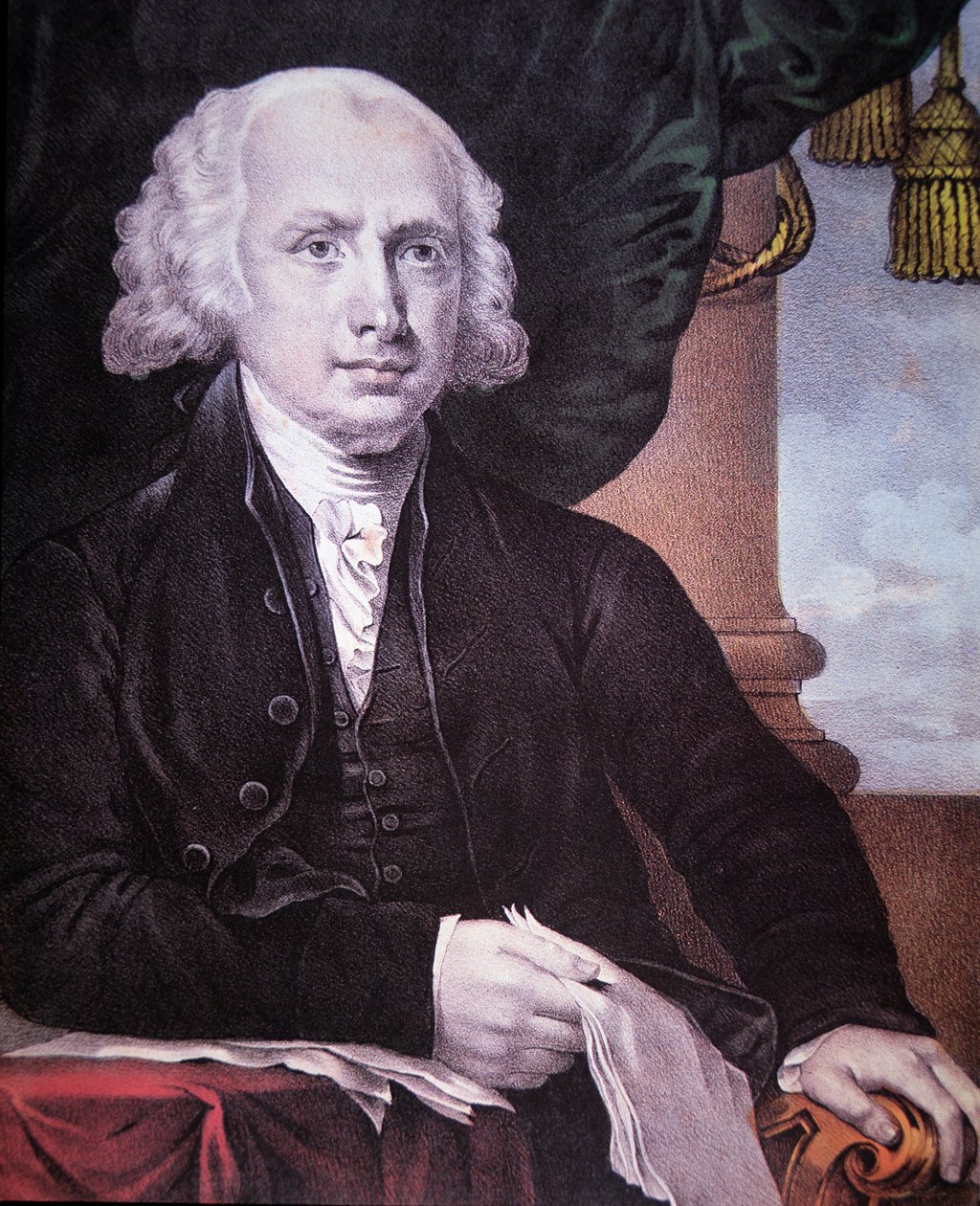 James Madison (1751-1836) published by Nathaniel Currier (1813-88) (colour litho) بواسطة جيلبرت (بعد) ستيوارت