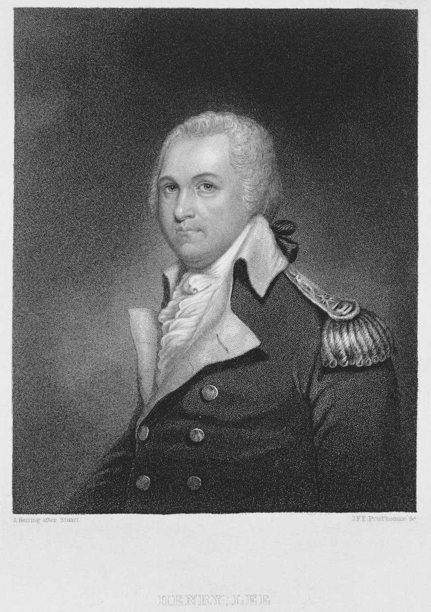 الجنرال هنري لي (1756-1818) ، منقوش بواسطة جون فرانسيس يوجين برودوم (1800-92) بعد نسخة من اللوحة الأصلية لجيمس هيرينج (1794-1867) بواسطة جيلبرت بعد ستيوارت