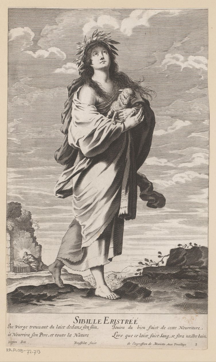 عرافة إريثرا ، مع مريم والطفل في الخلفية Sibille Eristréé (العنوان على الكائن) العرافات (عنوان المسلسل) ليه Sibylles (عنوان المسلسل) بواسطة جيل روسيليت