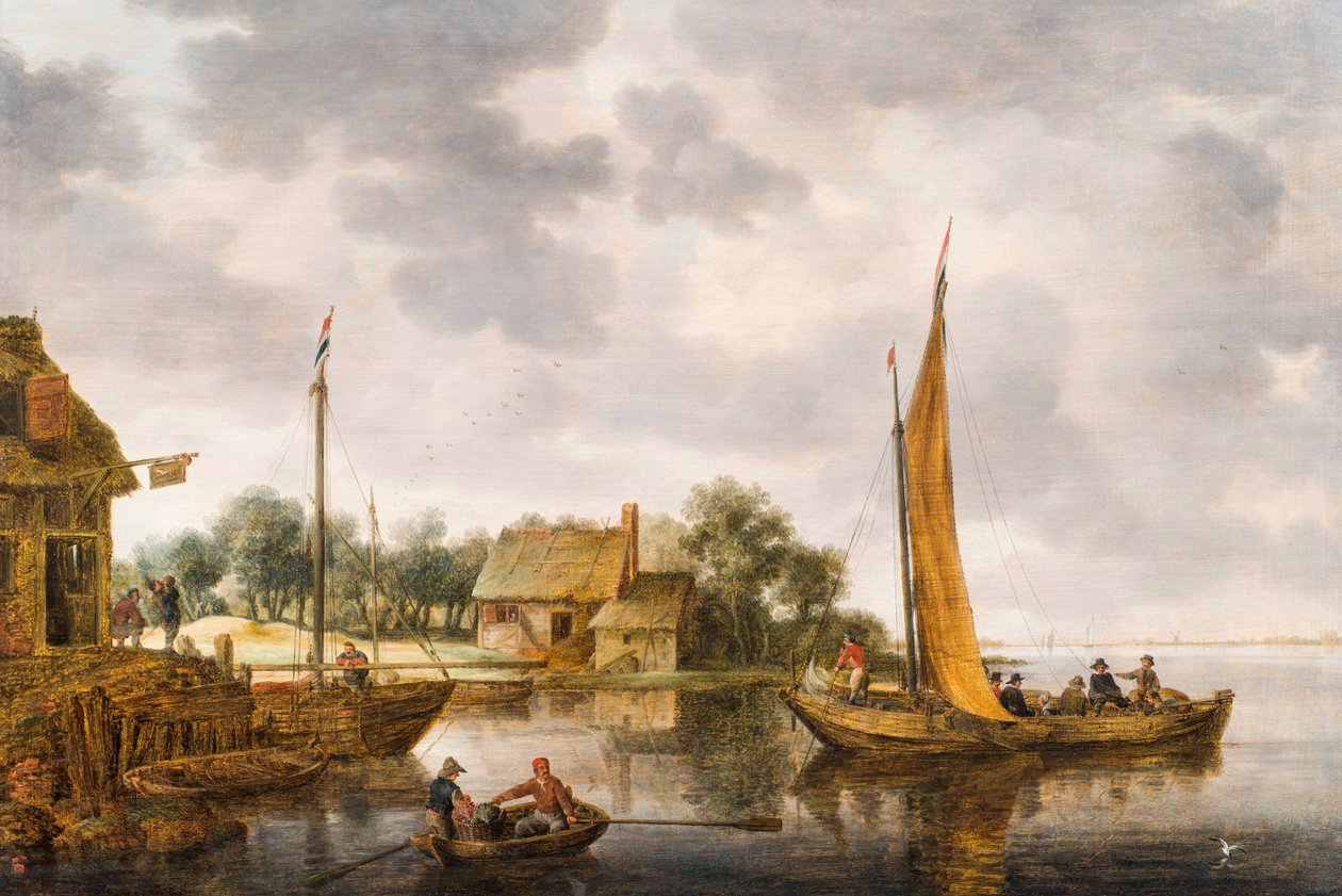 منظر طبيعي للنهر مع مركب ، حوالي 1640s (زيت على لوح) بواسطة جيليس بيترز