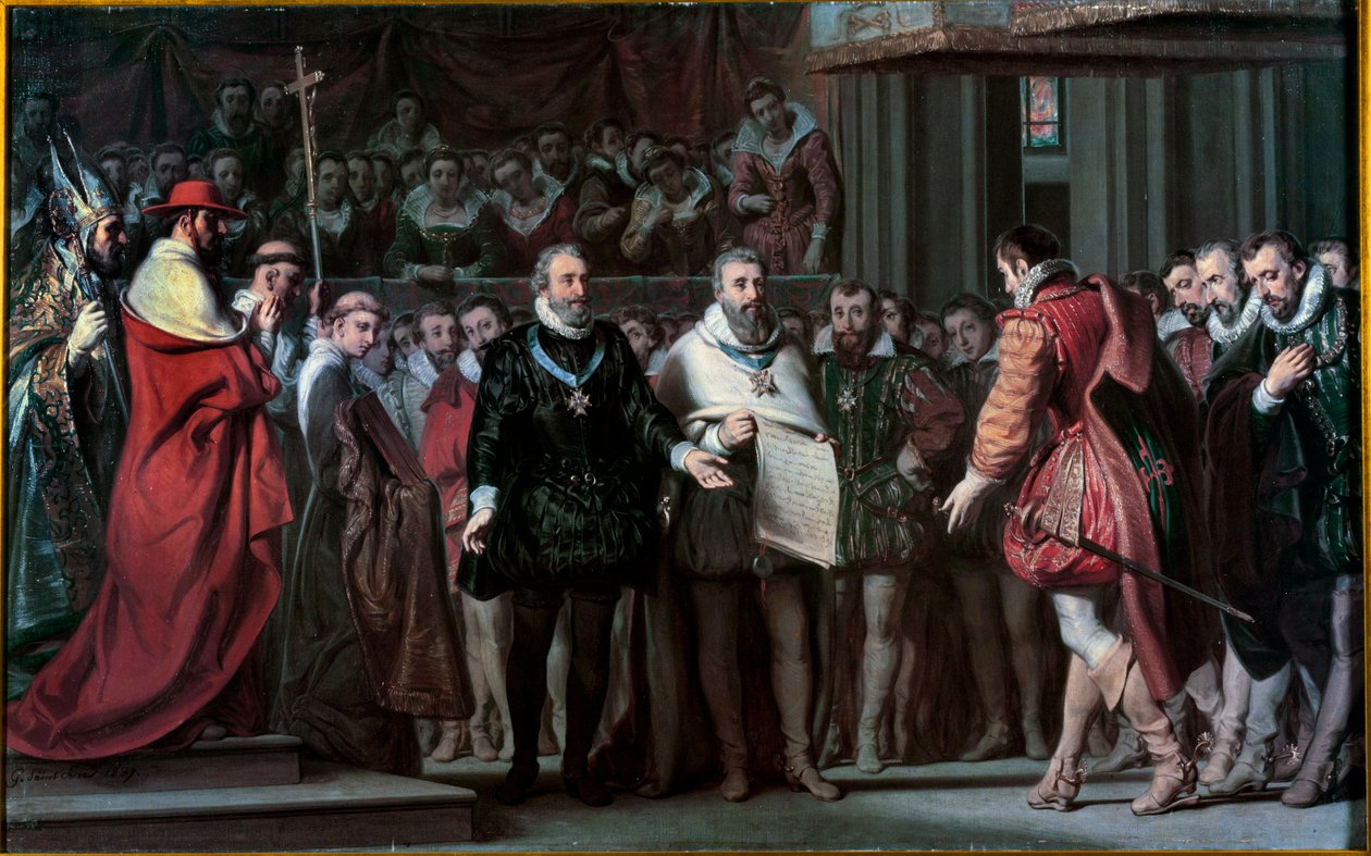 يعترف فيليب الثاني ملك إسبانيا بهنري الرابع ملكًا لفرنسا لوحة لجيلوت سانت إيفري (1791-1858) 1837 صن. 0،17 × 0،71 م بواسطة جيلو سانت إيفري