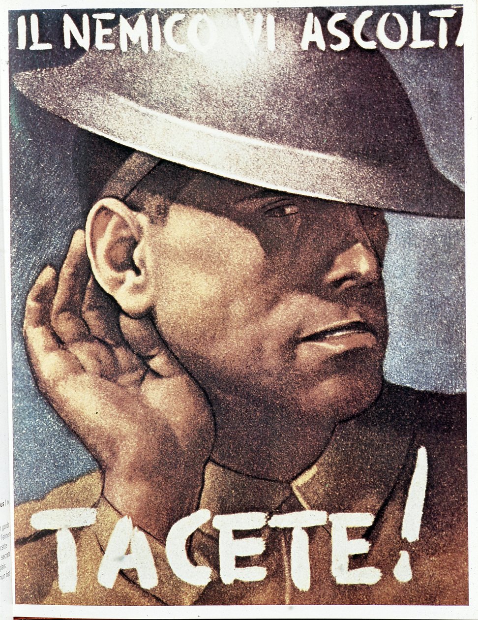 الصمت ، العدو يستمع) - ملصق دعاية إيطالي ، إصدار 1942 رسم لجينو بوكاسيل (1901-1952) بواسطة جينو بوكاسيل