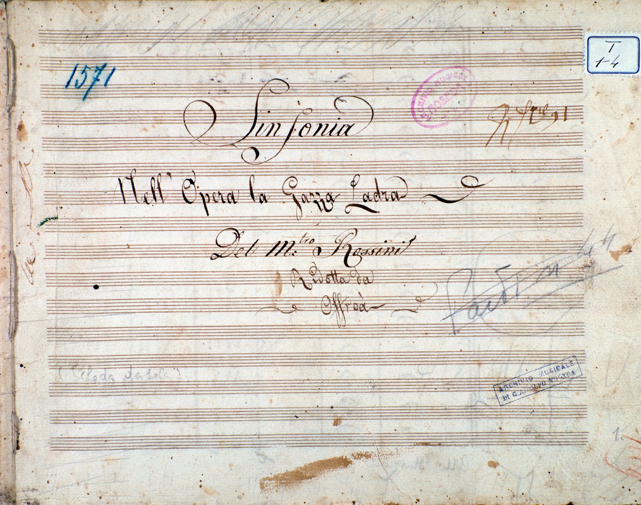 الصفحة الأولى من المقطوعة الموسيقية للسمفونية في لا غازا لادرا (The Thieving Magpie) للمخرج Gioacchino Rossini بواسطة جيواتشينو روسيني
