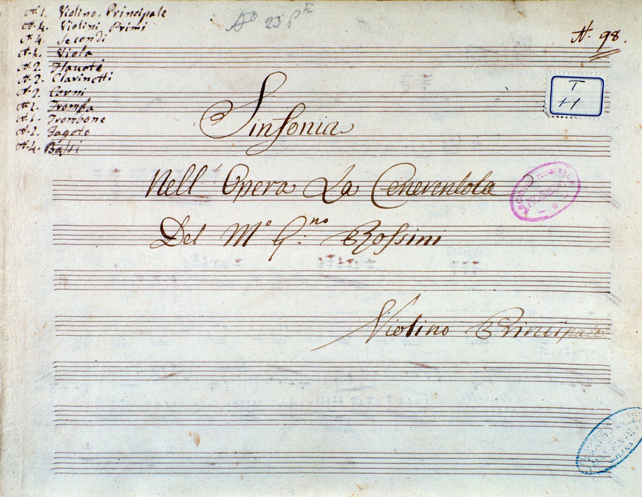 صفحة العنوان للنتيجة الموسيقية للكمان للسمفونية في سندريلا ، أو Goodness Triumphant بقلم Gioacchino Rossini بواسطة جيواتشينو روسيني