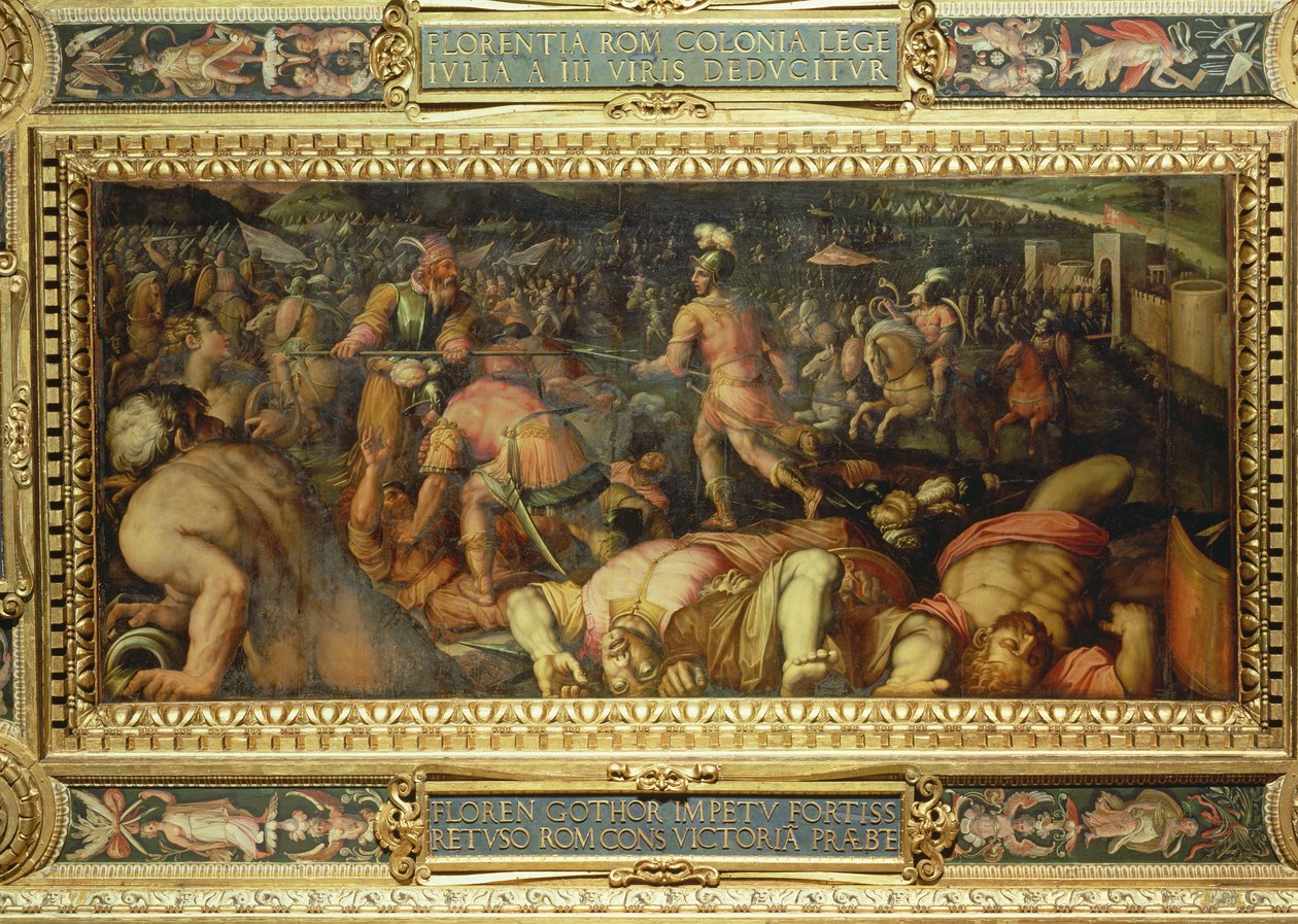 هزيمة Radagasio من سقف Salone dei Cinquecento ، 1565 (لوحة) بواسطة جورجيو فاساري