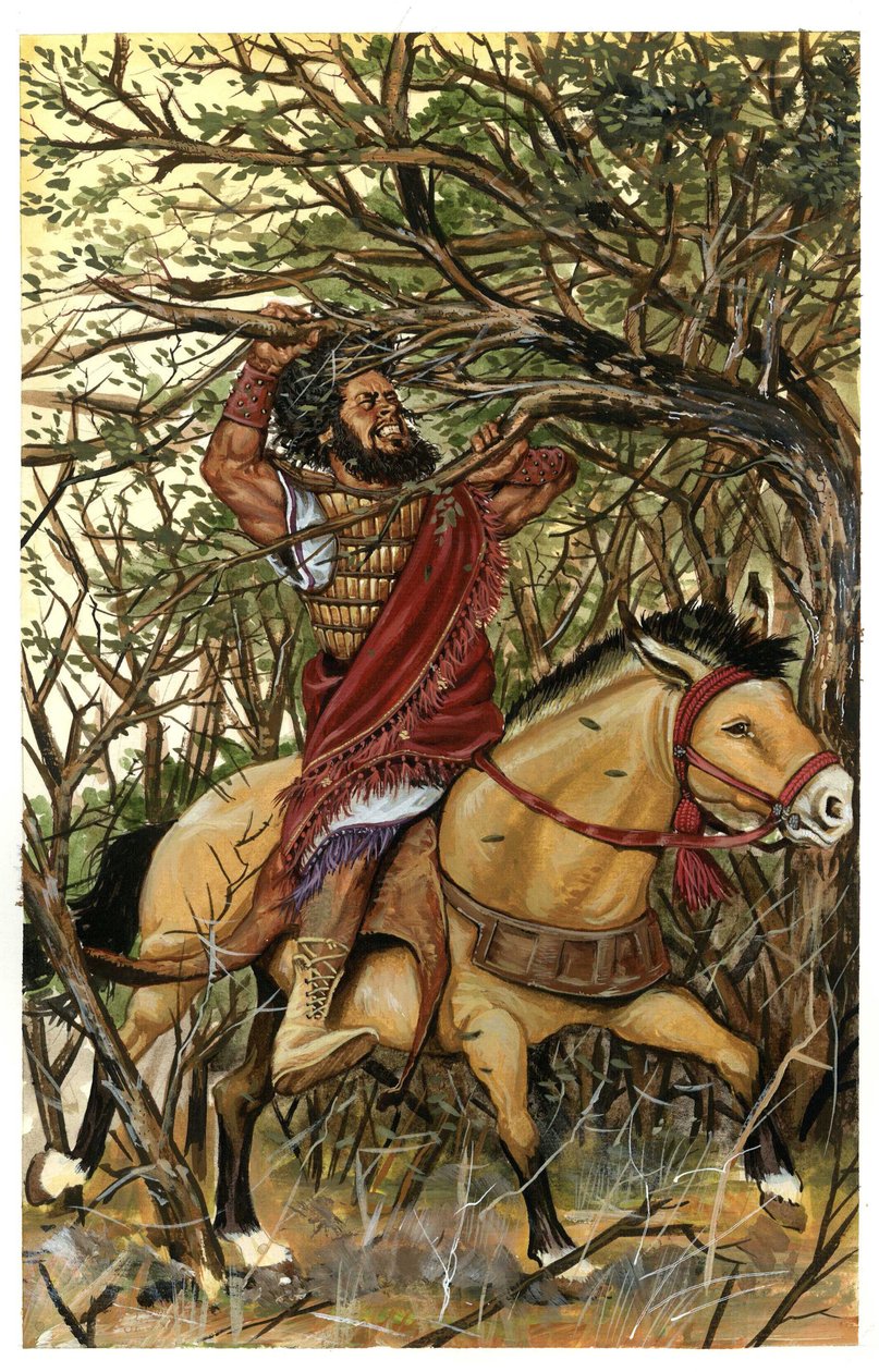 تمثيل لأبشالوم (أو أفشالوم، أبشالوم) ابن داود، في غابة أفرايم، وشعره مأخوذ في أغصان سنديان. بواسطة جورجيو ألبرتيني