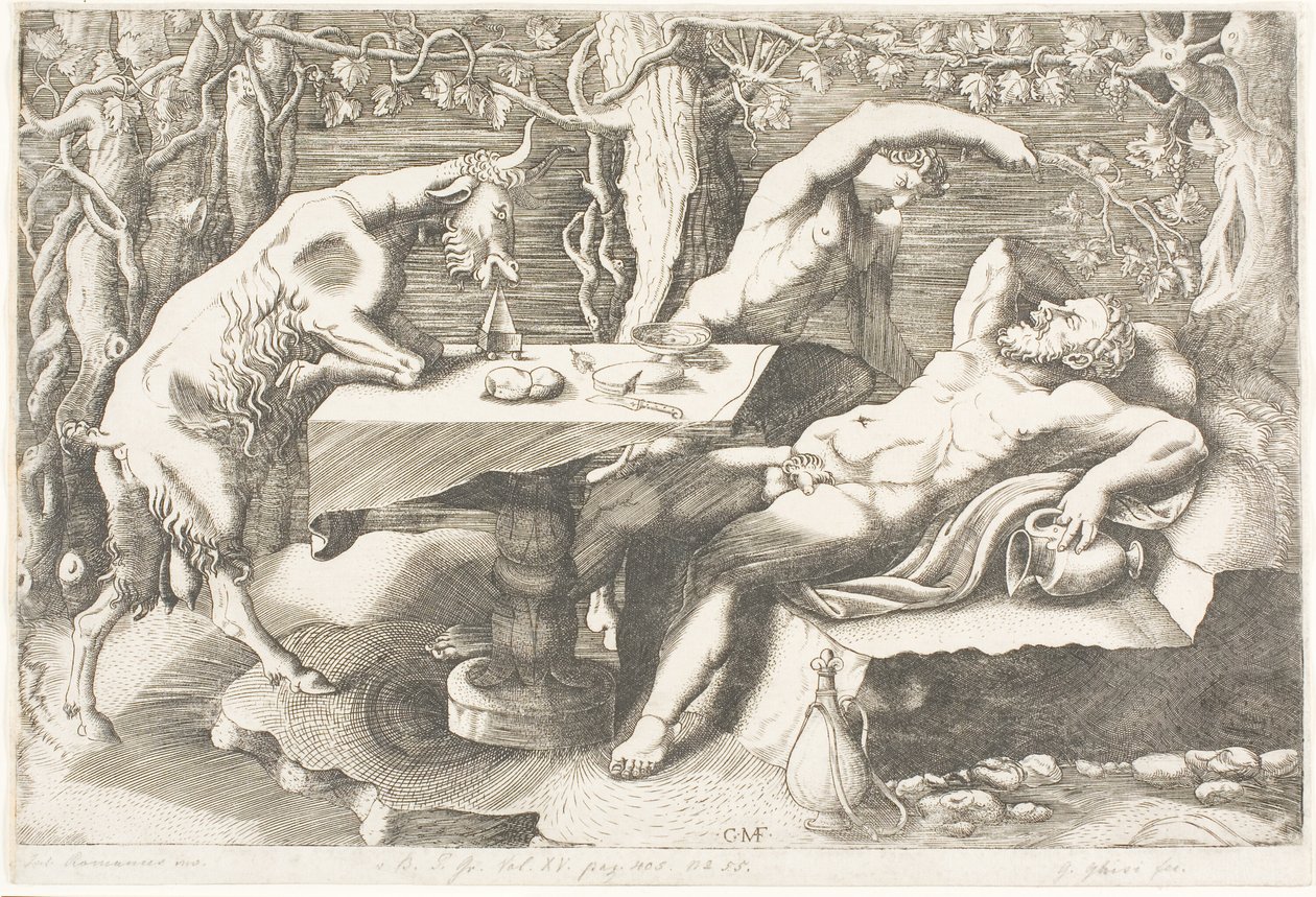 الساتير يحاول إيقاظ Silenus مع شجرة العنب بواسطة جورجيو غيسي
