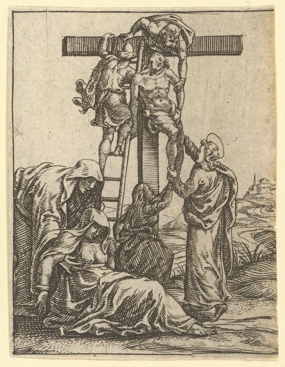 عذراء الأحزان: النزول من الصليب ، واحدة من تسع مقصورات محيطة ... ، بحلول عام 1575. بواسطة جورجيو غيسي